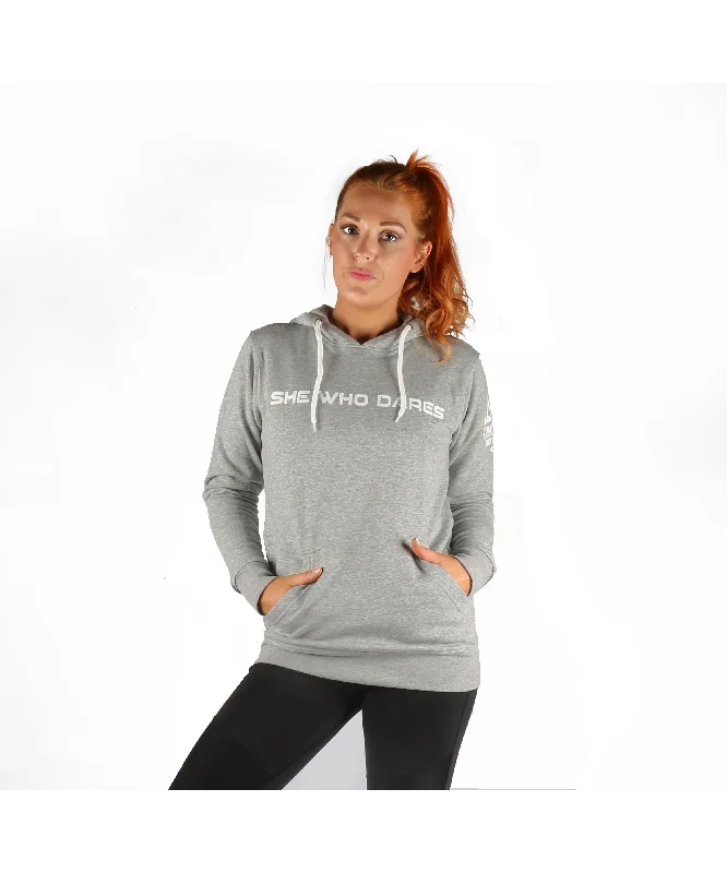 Combat Dollies She Who Dares Hoodie Grey Graphic Hoodie Design Print