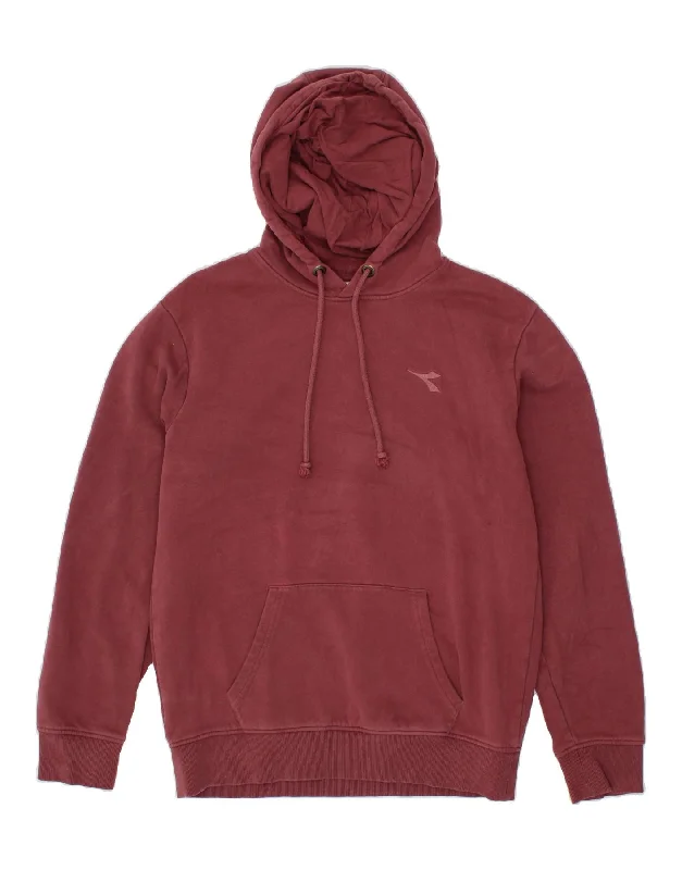 DIADORA Mens Hoodie Jumper Large Maroon Cotton Hoodie with Hem Elastic Stretchable Comfortable