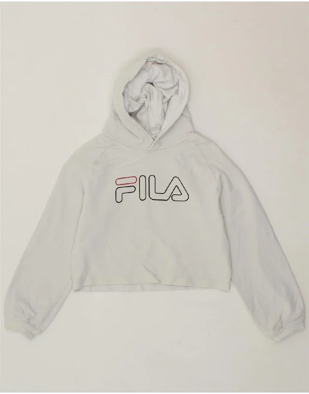 FILA Girls Graphic Crop Hoodie Jumper 9-10 Years White Cotton Hoodie with Half-Zip Sporty Casual FILA Girls Graphic Crop Hoodie Jumper 9-10 Years White Cotton Hoodie with Half-Zip Sporty Casual