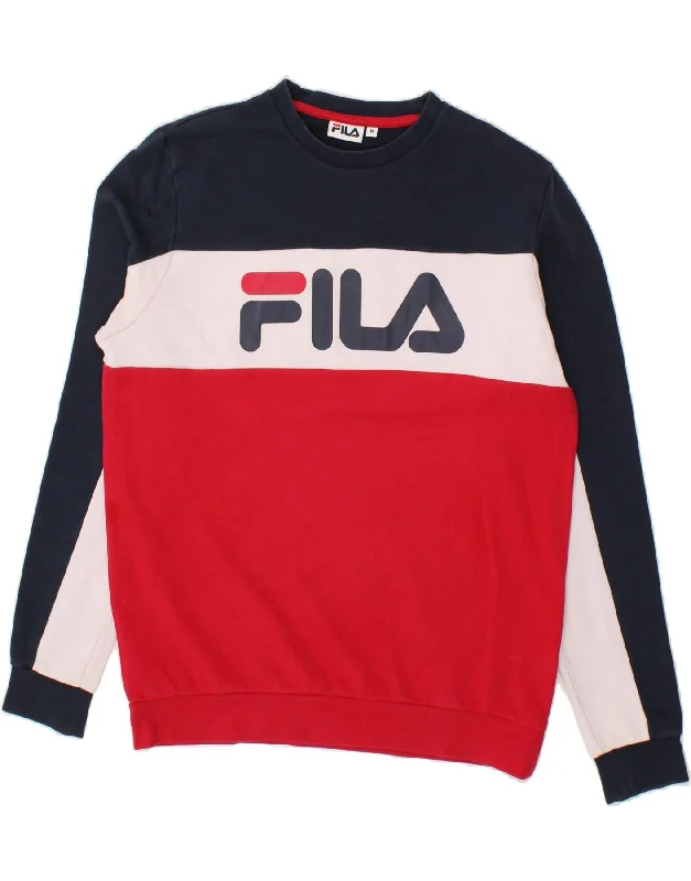 FILA Mens Graphic Sweatshirt Jumper Medium Red Colourblock Hoodie with Elastic Cuffs Stretchable Comfortable FILA Mens Graphic Sweatshirt Jumper Medium Red Colourblock Hoodie with Elastic Cuffs Stretchable Comfortable