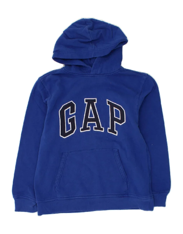 GAP Boys Graphic Hoodie Jumper 13-14 Years 2XL Blue Cotton Zip Hoodie Drawstring Kangaroo Pocket