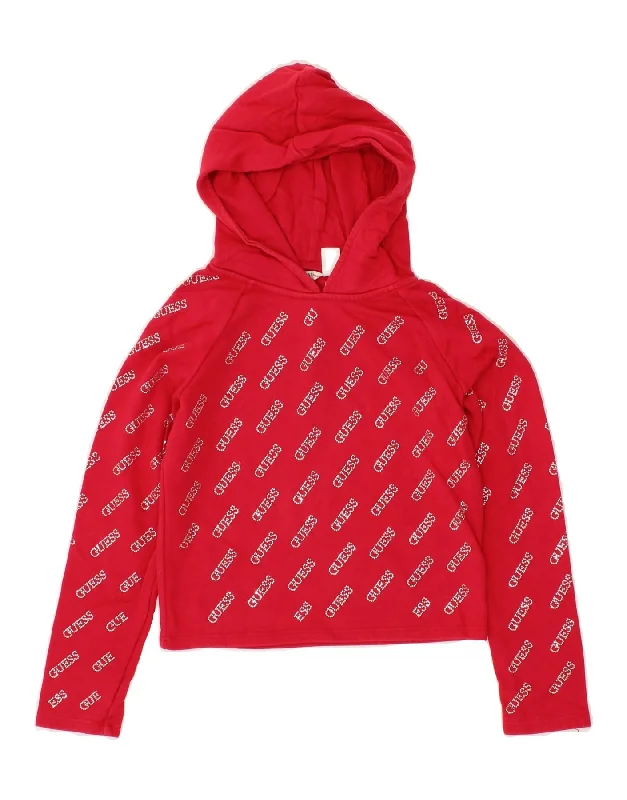 GUESS Girls Graphic Hoodie Jumper 9-10 Years Red Cotton Hoodie with Relaxed Fit Easy Casual
