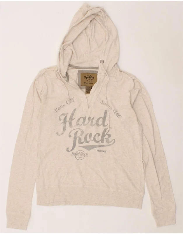 HARD ROCK CAFE Womens Florence Graphic Hoodie Jumper UK 10 Small Beige Hoodie with Sequins Glamorous Eye-catching HARD ROCK CAFE Womens Florence Graphic Hoodie Jumper UK 10 Small Beige Hoodie with Sequins Glamorous Eye-catching