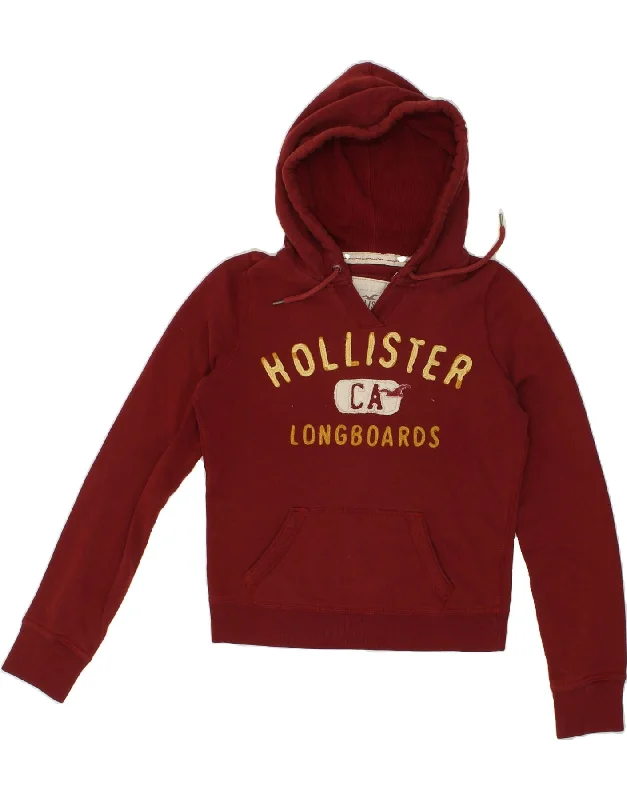 HOLLISTER Womens Graphic Hoodie Jumper UK 14 Medium Red Cotton