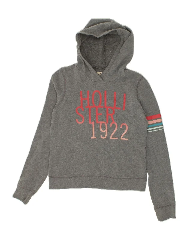 HOLLISTER Womens Graphic Hoodie Jumper UK 6 XS Grey Cotton