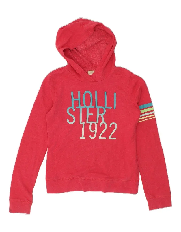 HOLLISTER Womens Graphic Hoodie Jumper UK 6 XS Pink Cotton