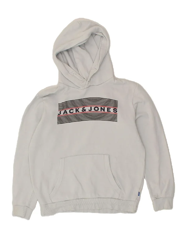 JACK & JONES Boys Graphic Hoodie Jumper 13-14 Years White Cotton Hoodie with Longline Fit Extended Stylish