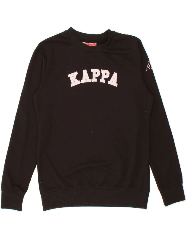 KAPPA Girls Graphic Sweatshirt Jumper 13-14 Years Small Black Polyester Hoodie with Hem Contrast Bold Stylish