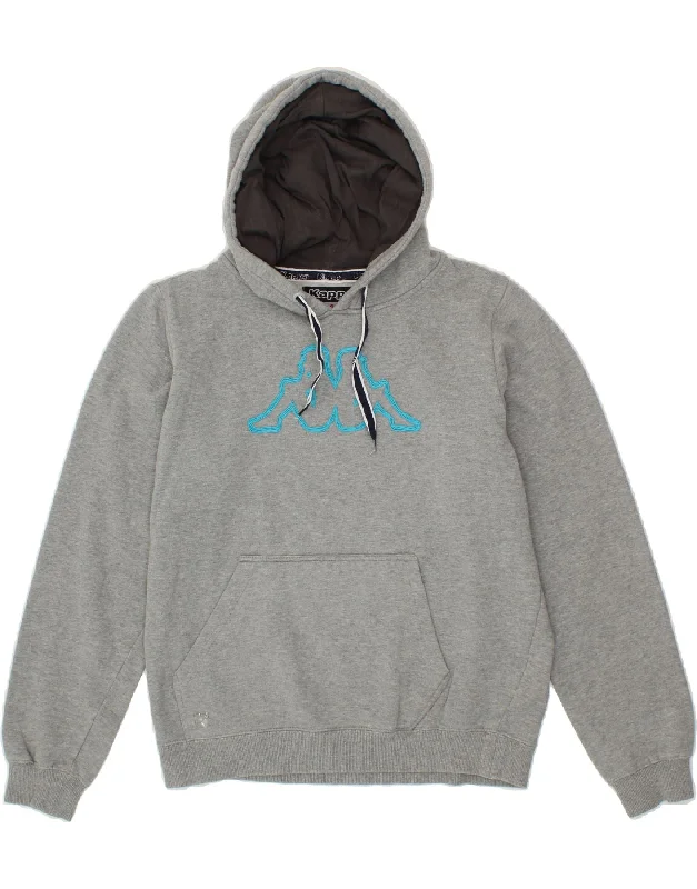 KAPPA Mens Graphic Hoodie Jumper Small Grey Cotton Hoodie with Hem Detail Decorative Unique