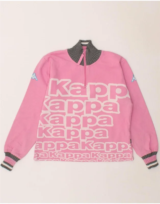KAPPA Womens Graphic Zip Neck Sweatshirt Jumper UK 10 Small Pink Hoodie with Gradient Ombre Colorful