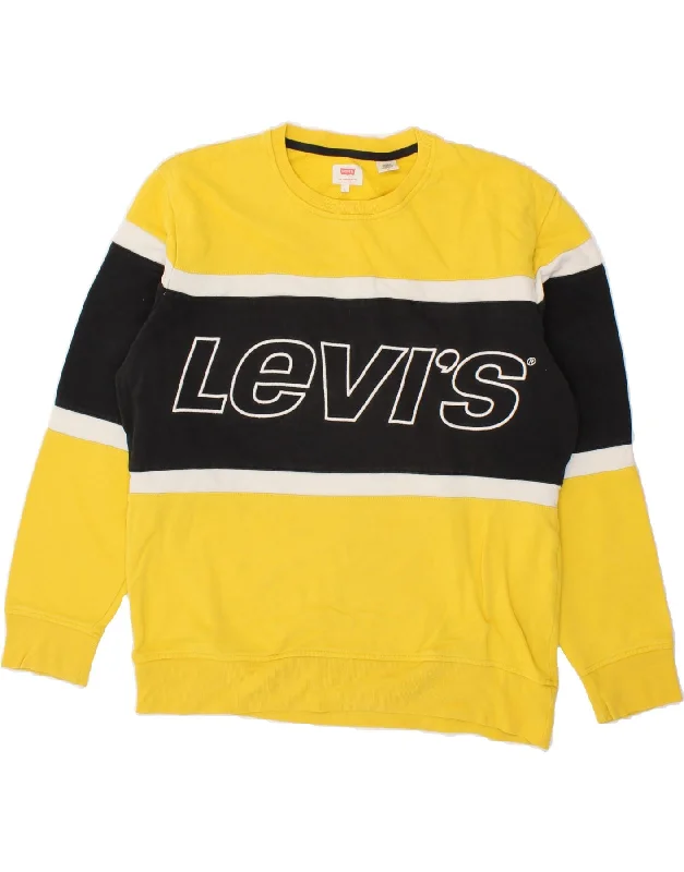 LEVI'S Womens Oversized Graphic Sweatshirt Jumper UK 16 Large Yellow Hoodie with Cuffed Sleeves Snug Secure LEVI'S Womens Oversized Graphic Sweatshirt Jumper UK 16 Large Yellow Hoodie with Cuffed Sleeves Snug Secure