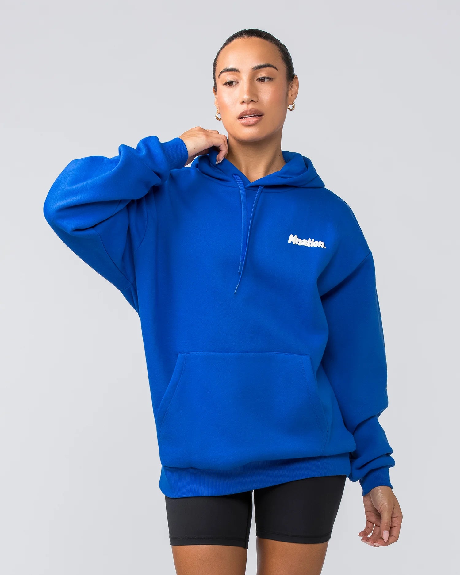 Muscle Nation | MNation Oversized Hoodie - Bondi Blue Hoodie with Half-Zip Sporty Casual Muscle Nation | MNation Oversized Hoodie - Bondi Blue Hoodie with Half-Zip Sporty Casual