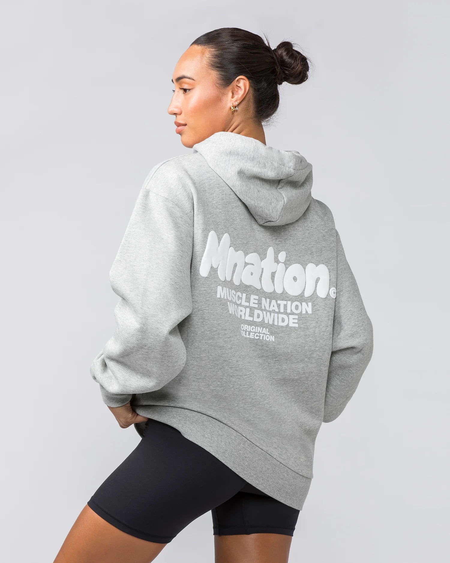 Muscle Nation | MNation Oversized Hoodie - Grey Marl Hoodie with Elastic Waist Stretchable Comfortable Muscle Nation | MNation Oversized Hoodie - Grey Marl Hoodie with Elastic Waist Stretchable Comfortable