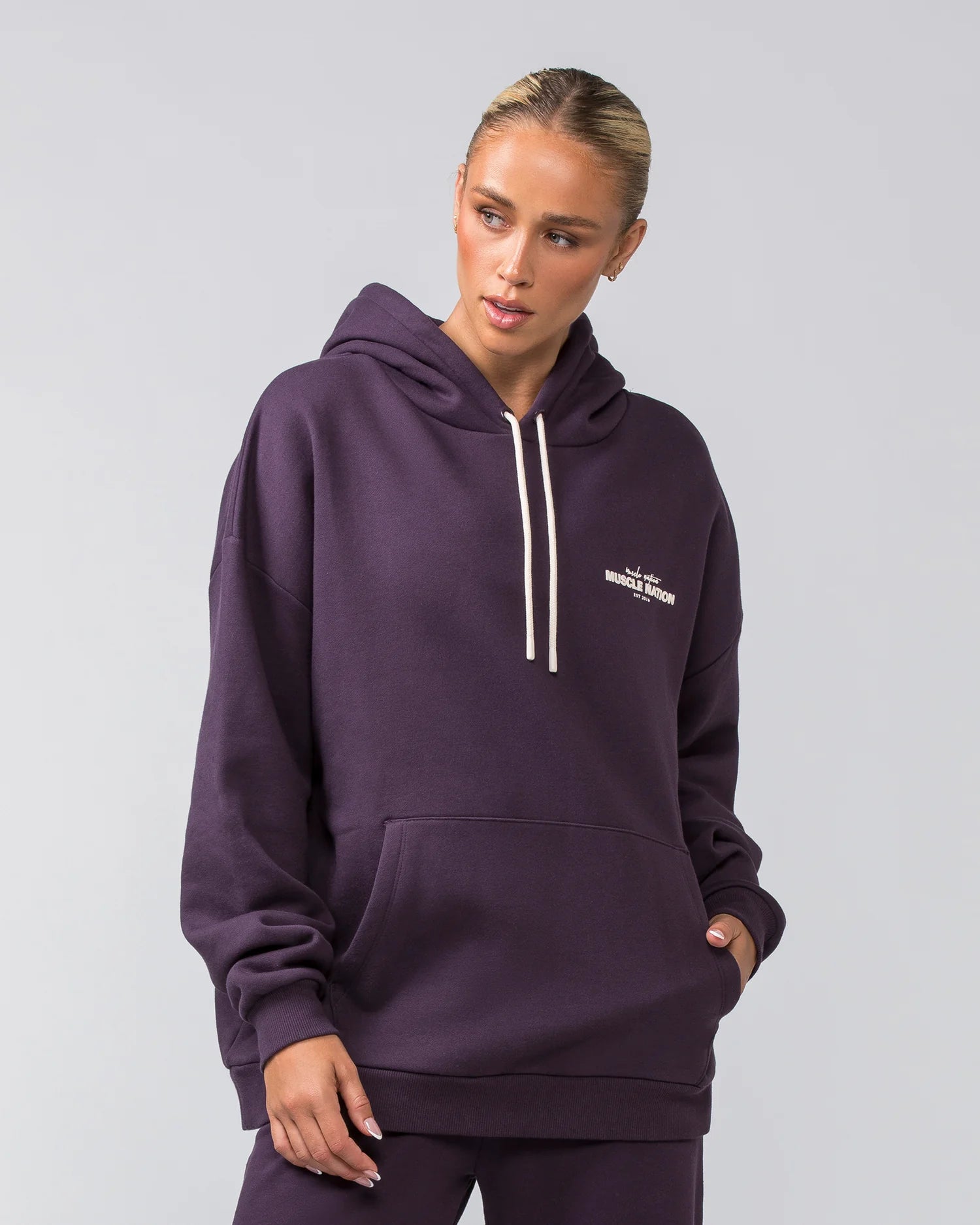Muscle Nation | Timeless Oversized Hoodie - Midnight Plum Cotton Hoodie Fleece Lining Warmth Muscle Nation | Timeless Oversized Hoodie - Midnight Plum Cotton Hoodie Fleece Lining Warmth