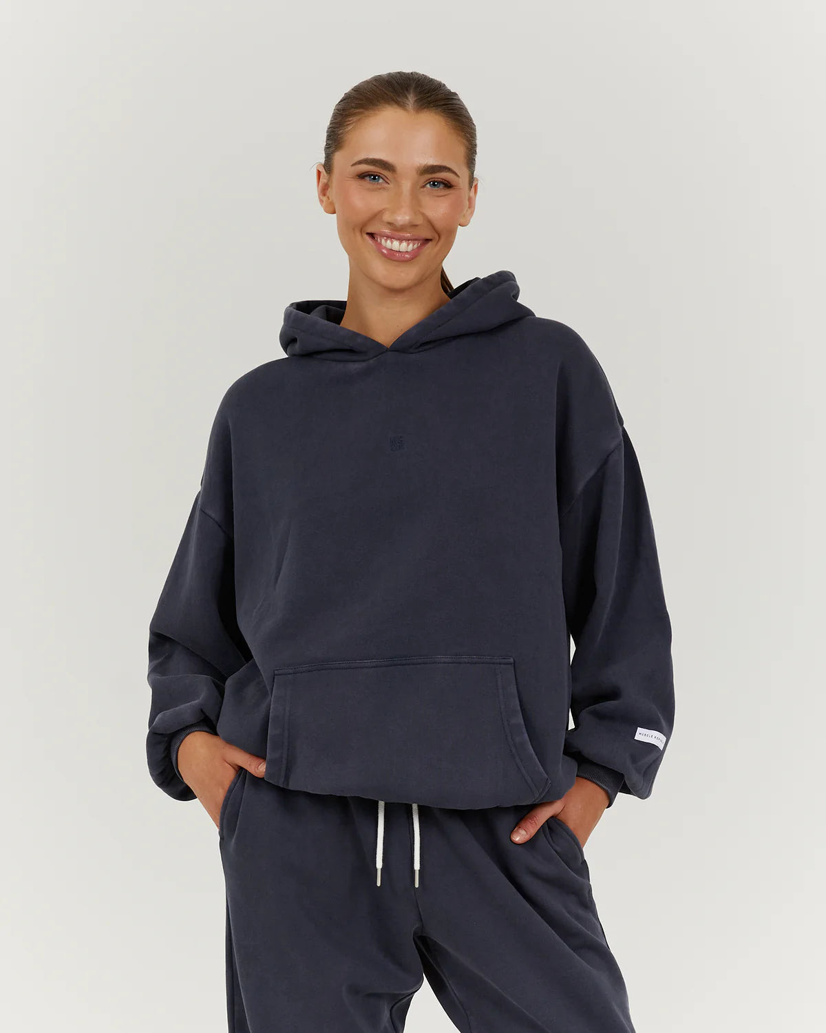 Muscle Republic | Faded Oversized Hoodie - Faded Slate Hoodie with Hem Applique Textured Unique Muscle Republic | Faded Oversized Hoodie - Faded Slate Hoodie with Hem Applique Textured Unique