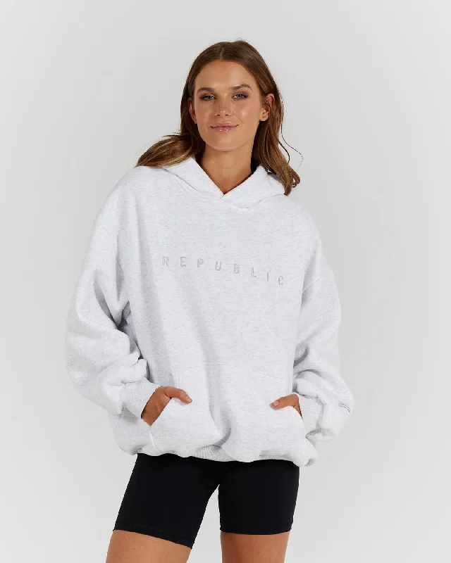 Muscle Republic | Oversized Hoodie - Snow Grey Hoodie with Embroidery Detailed Premium Muscle Republic | Oversized Hoodie - Snow Grey Hoodie with Embroidery Detailed Premium