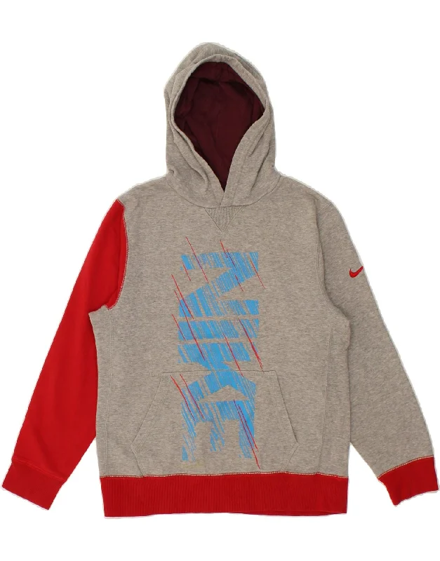 NIKE Boys Graphic Hoodie Jumper 12-13 Years Large Grey Colourblock Hoodie Crop Top Short Trendy NIKE Boys Graphic Hoodie Jumper 12-13 Years Large Grey Colourblock Hoodie Crop Top Short Trendy