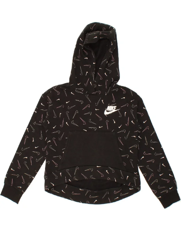NIKE Girls Graphic Hoodie Jumper 10-11 Years Medium  Black Hoodie with Sequins Glamorous Eye-catching