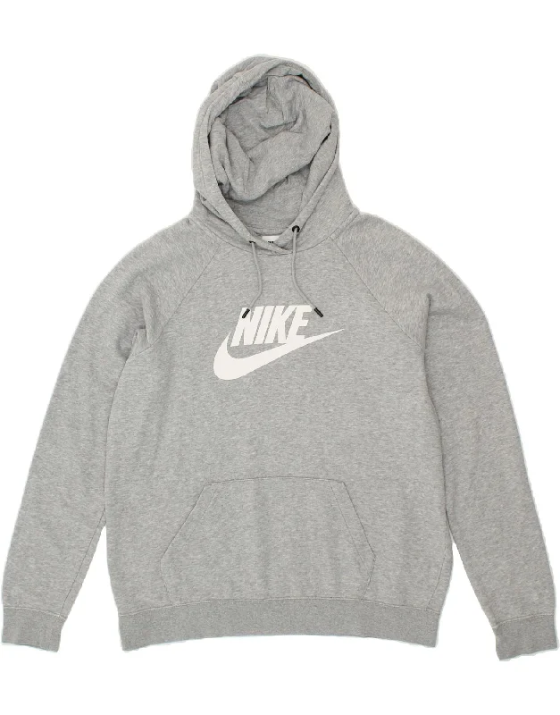 NIKE Mens Graphic Hoodie Jumper Medium Grey Flecked Cotton Hoodie with Hem Drawcord Adjustable Customizable