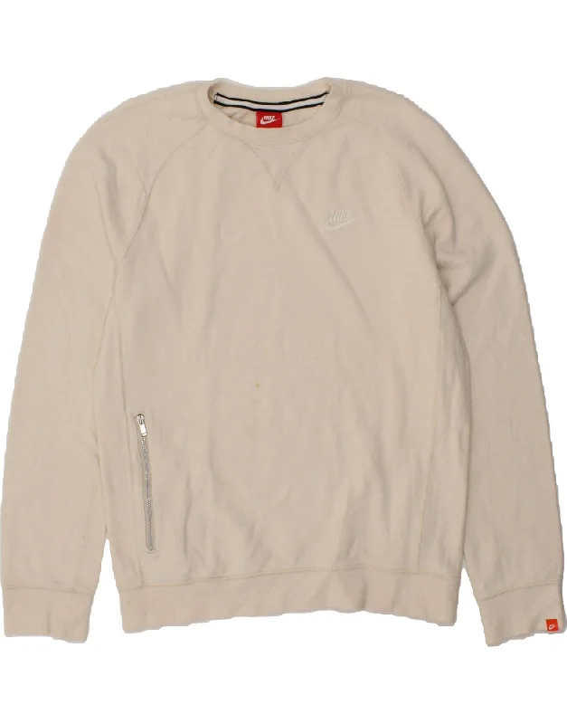 NIKE Mens Sweatshirt Jumper Medium Off White Hoodie with Mesh Breathable Sporty