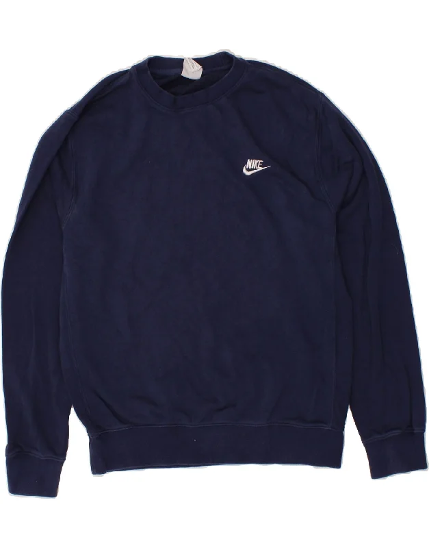 NIKE Mens Sweatshirt Jumper Small Navy Blue Cotton Hoodie with Illustration Artistic Creative