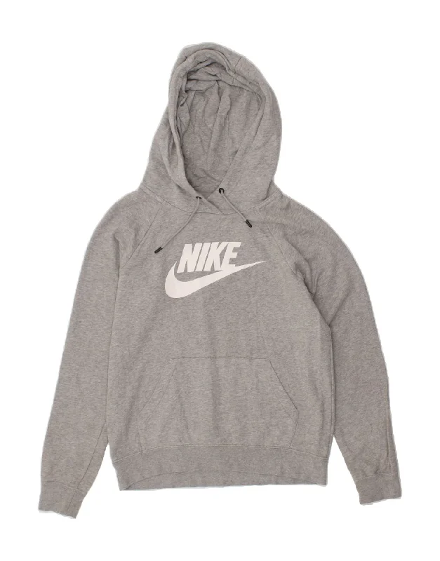 NIKE Womens Oversized Graphic Hoodie Jumper UK 10 Small Grey Cotton Hoodie with Velcro Closure Adjustable Secure NIKE Womens Oversized Graphic Hoodie Jumper UK 10 Small Grey Cotton Hoodie with Velcro Closure Adjustable Secure
