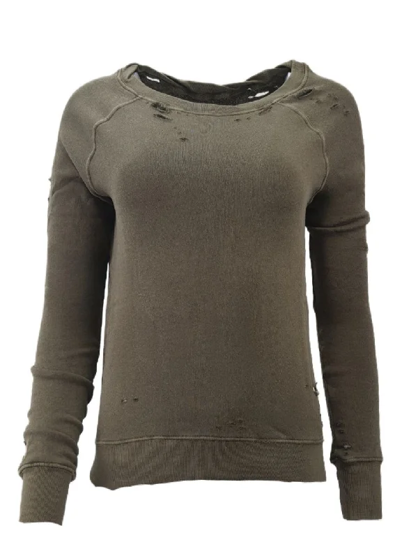 PAM & GELA Women's Green Private Annie Destr Sweatshirt #B00F Petite X-Small NWT