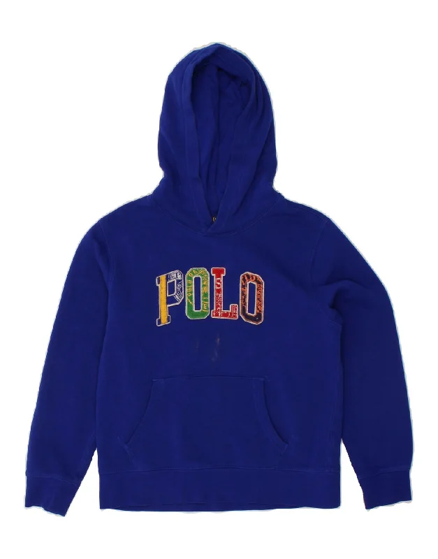 POLO RALPH LAUREN Boys Graphic Hoodie Jumper 10-11 Years Medium Blue Hoodie with Camouflage Military Edgy