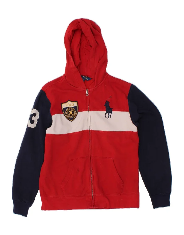 POLO RALPH LAUREN Boys Graphic Zip Hoodie Sweater 14-15 Years Large Red Hoodie with Gradient Ombre Colorful
