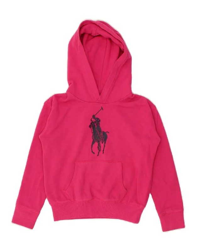POLO RALPH LAUREN Girls Graphic Hoodie Jumper 8-9 Years Medium Pink Hoodie with Back Slit Movement Comfort POLO RALPH LAUREN Girls Graphic Hoodie Jumper 8-9 Years Medium Pink Hoodie with Back Slit Movement Comfort