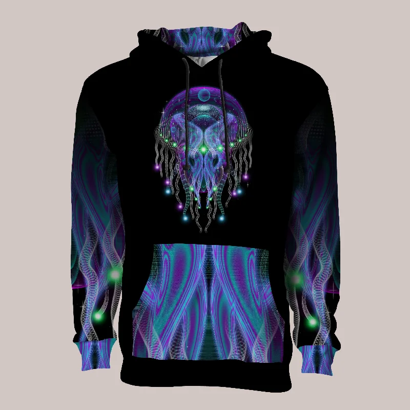 Psychedelic Hoodie (UV/RGB, Eco-Friendly, Unisex, Pull-Over) | PSYCHEZOA LUMINOSUM Hoodie with Rolled Sleeves Casual Relaxed Psychedelic Hoodie (UV/RGB, Eco-Friendly, Unisex, Pull-Over) | PSYCHEZOA LUMINOSUM Hoodie with Rolled Sleeves Casual Relaxed