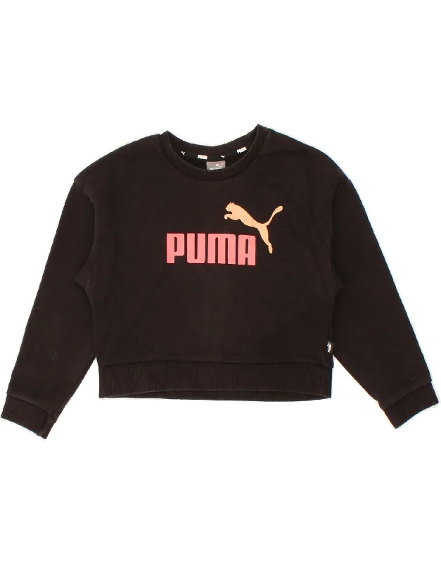 PUMA Girls Crop Graphic Sweatshirt Jumper 7-8 Years XS Black Graphic Hoodie Design Print PUMA Girls Crop Graphic Sweatshirt Jumper 7-8 Years XS Black Graphic Hoodie Design Print