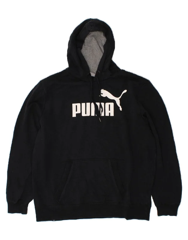 PUMA Mens Graphic Hoodie Jumper 2XL Black Cotton Hoodie with Color Block Contrast Stylish