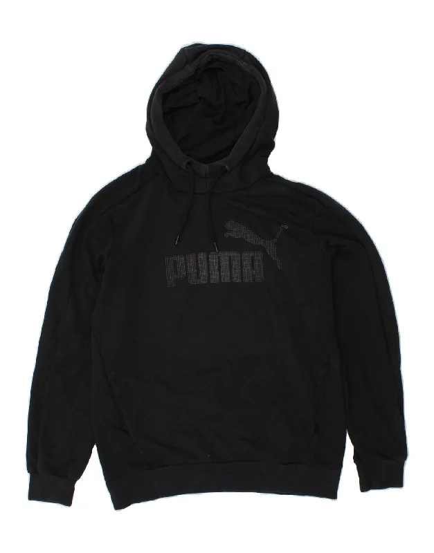 PUMA Mens Graphic Hoodie Jumper Medium Black Hoodie with Thumb Holes Functional Cozy
