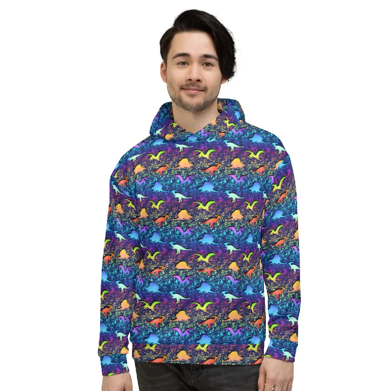 Retro Rainbow Dinosaurs - Dinosaur Hoodie Hoodie with Turtle Neck Cozy Winter