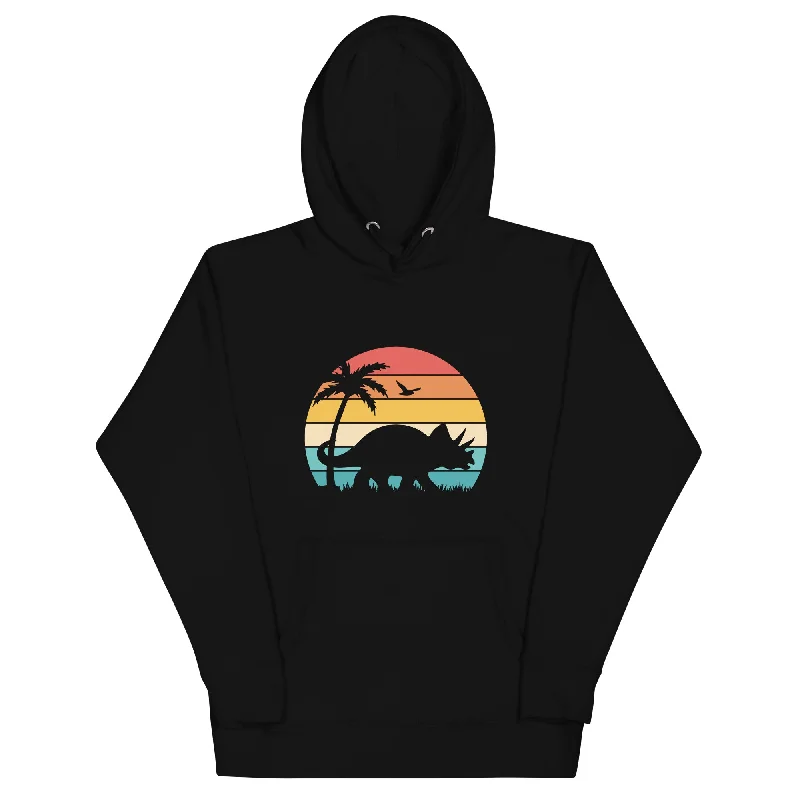 Retro Triceratops Sunset - Adult Dinosaur Hoodie Hoodie with Lace Feminine Delicate