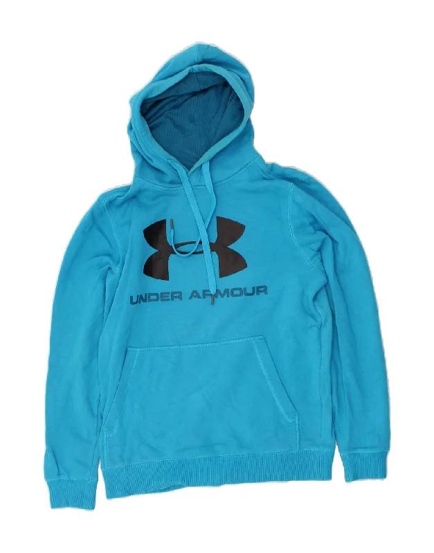UNDER ARMOUR Mens Fitted Graphic Hoodie Jumper Small Blue Hoodie with Button Classic Timeless
