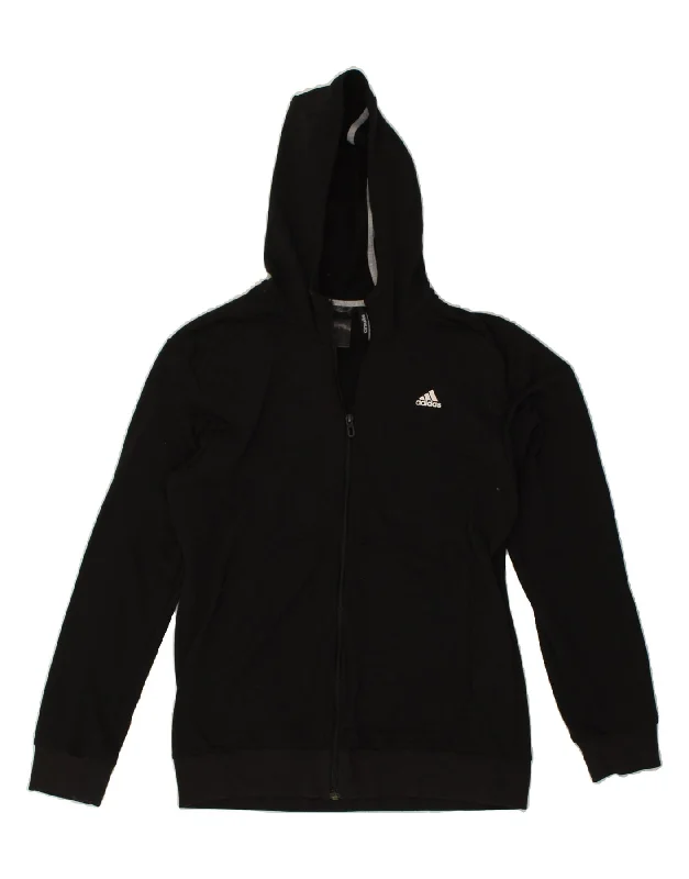 ADIDAS Mens Climalite Zip Hoodie Sweater Medium Black Polyester Ribbed Striped Patterned