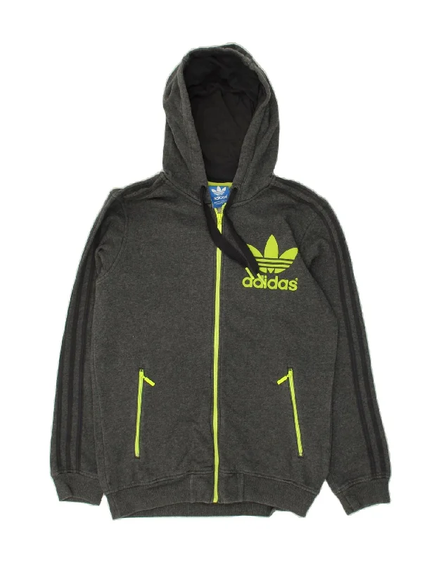 ADIDAS Mens Graphic Zip Hoodie Sweater Small Grey Cotton Neon Metallic Matte