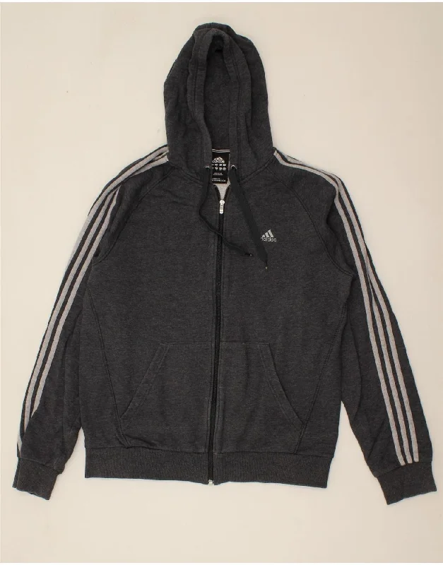 ADIDAS Mens Zip Hoodie Sweater Large Grey Cotton