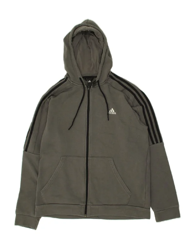 ADIDAS Mens Zip Hoodie Sweater Large Grey Cotton Herringbone Houndstooth Plaid