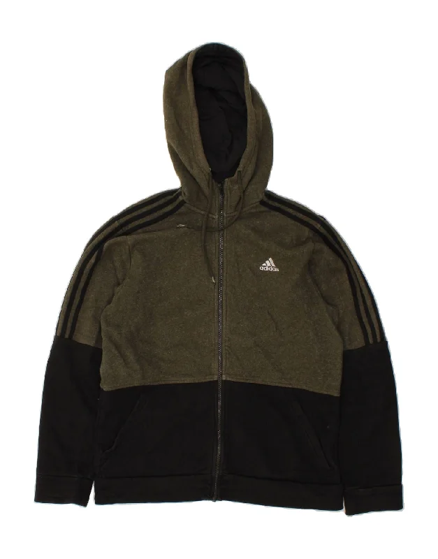 ADIDAS Mens Zip Hoodie Sweater Medium Green Colourblock Cotton Spandex Rayon Corduroy