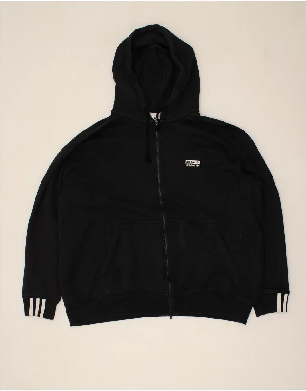 ADIDAS Mens Zip Hoodie Sweater XL Black Cotton Cotton Fabric Linen Fabric Terry Fabric