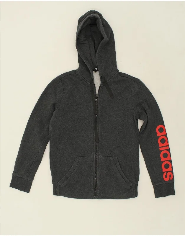ADIDAS Womens Graphic Zip Hoodie Sweater UK 12 Medium Grey Cotton Lace Blend Ribbed Blend Corduroy Blend