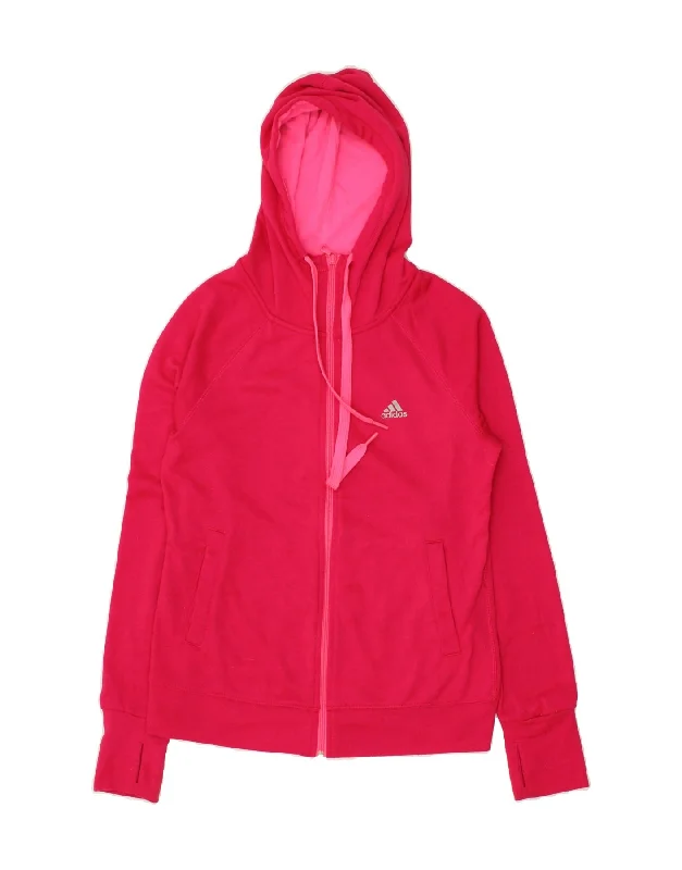 ADIDAS Womens Zip Hoodie Sweater UK 10 Small Pink Polyester Glossy Satin Silk