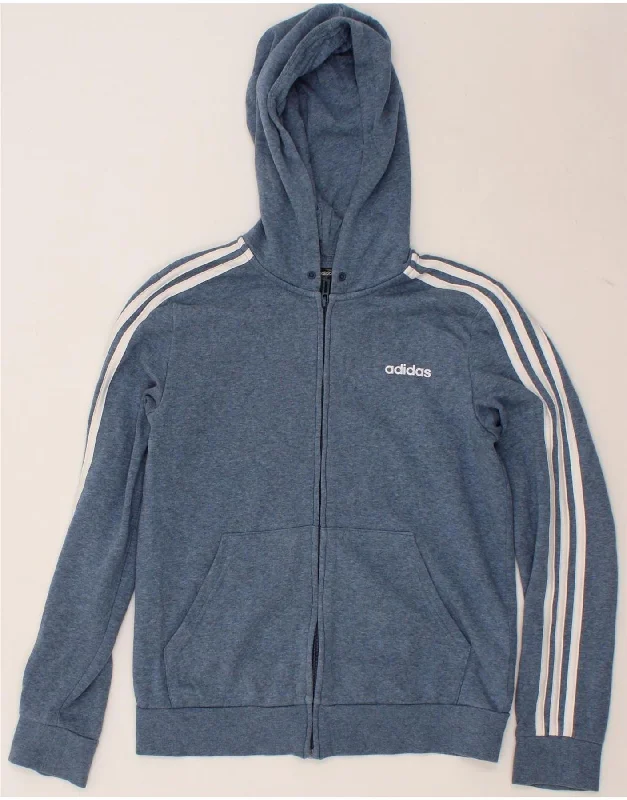 ADIDAS Womens Zip Hoodie Sweater UK 12/14 Medium Blue Cotton