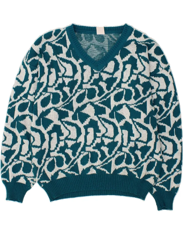 APART Womens Abstract Pattern V-Neck Jumper Sweater IT 48 XL Green Cotton Fabric Linen Fabric Terry Fabric APART Womens Abstract Pattern V-Neck Jumper Sweater IT 48 XL Green Cotton Fabric Linen Fabric Terry Fabric