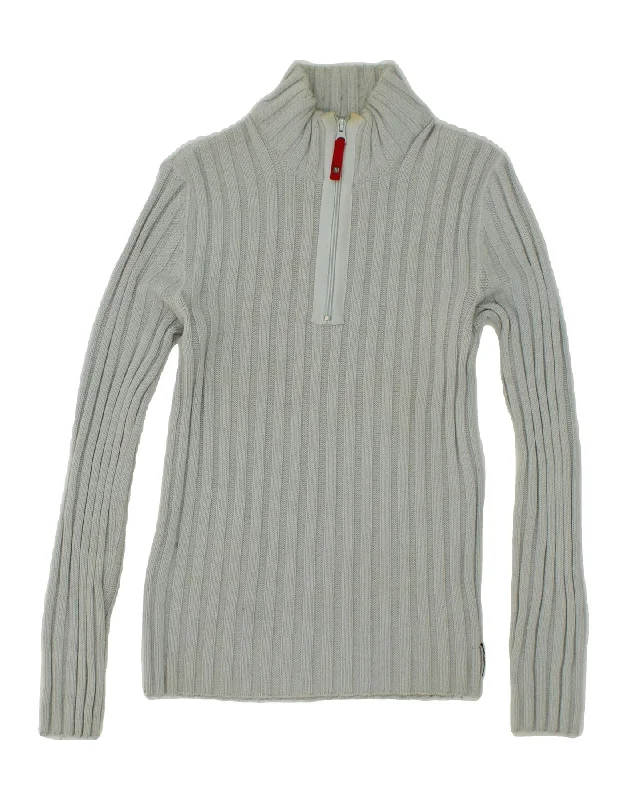 ARMANI JEANS Womens Zip Neck Jumper Sweater UK 14 Large Grey Wool Fleece Fabric Down Fabric Feather Fabric