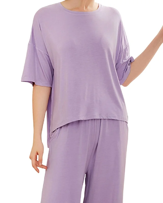 Bamboo Womens Short Sleeve & Cropped Trousers Loungewear - Lavender Pyjamas High Waist Slim Fit Ankle Length
