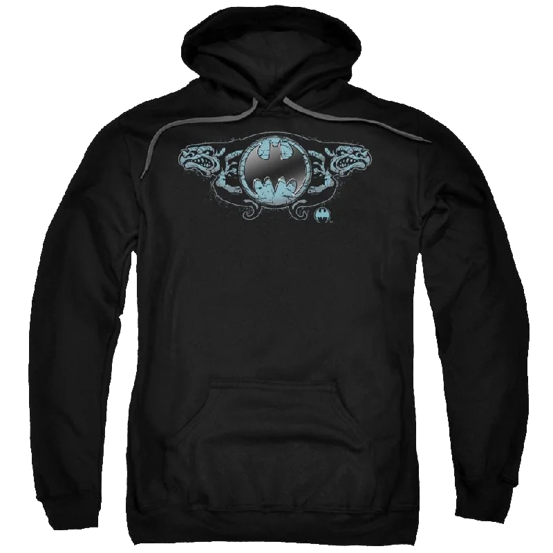 Batman Two Gargoyles Logo - Pullover Hoodie Scalloped Neck Pullover